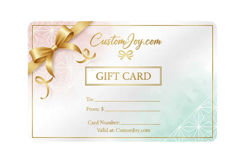 CustomJoy.com branded gift card with colorful design on a neutral background