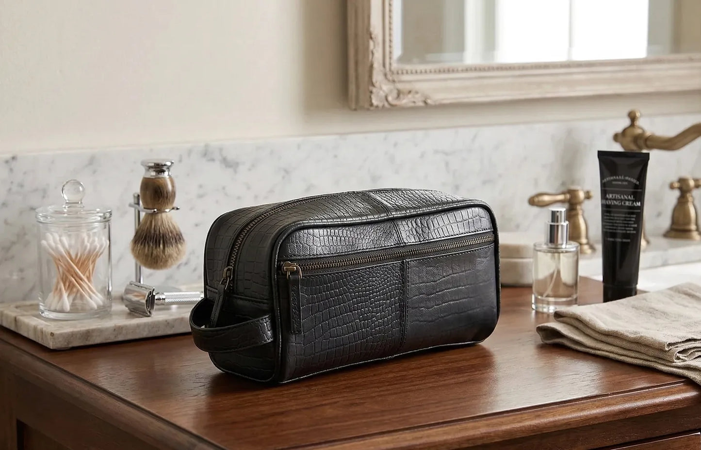 Premium Buffalo Leather Toiletry Bag Dopp kit