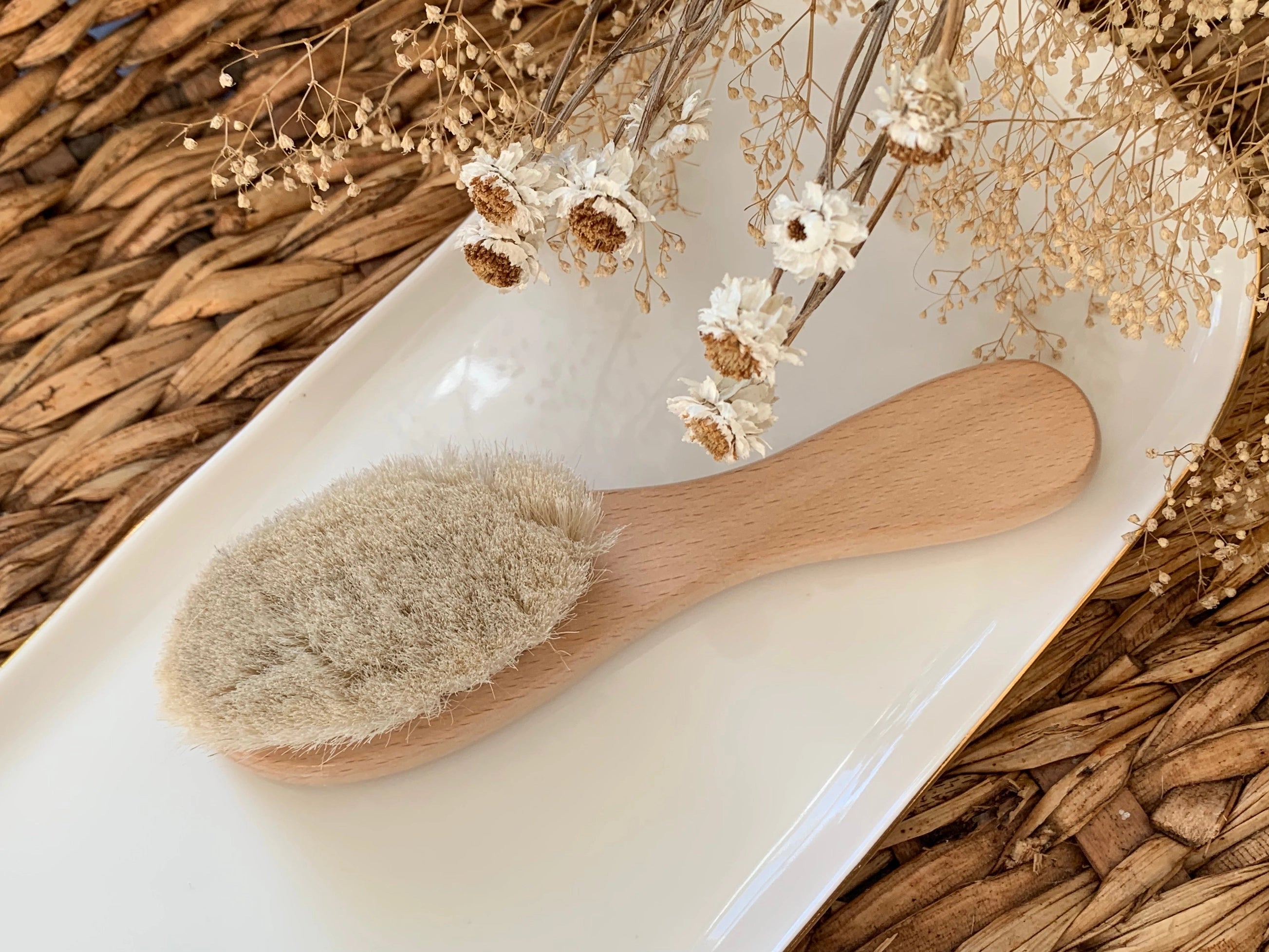 Personalized goat hair baby brush custom newborn baby gift