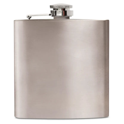 Silver stainless steel flask with personalized engraved name or monogram on the front