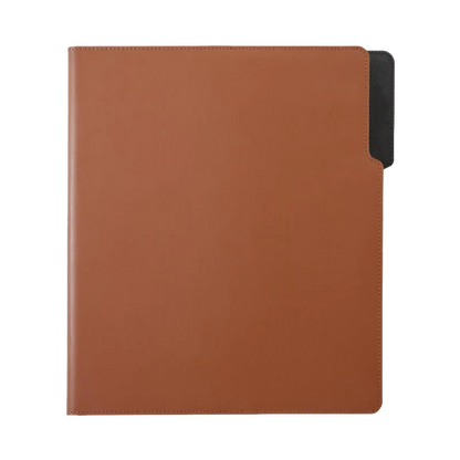 Brown Levenger Wall Street leather padfolio open showing interior notepad