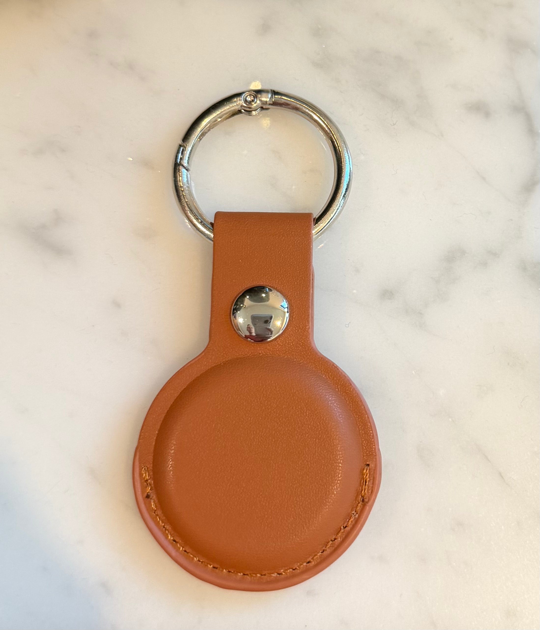 Customized PU leather AirTag keychain brown personalized stocking stuffer gift
