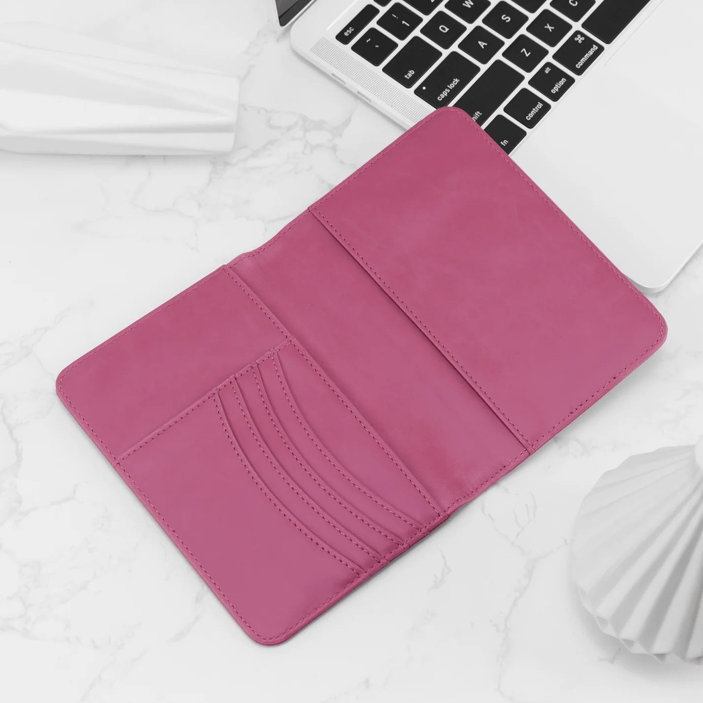 Pink Vegan Leather Passport Wallet (Personalized)