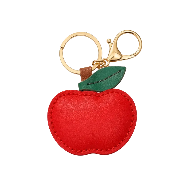 Personalized Vegan Leather Apple Keychain