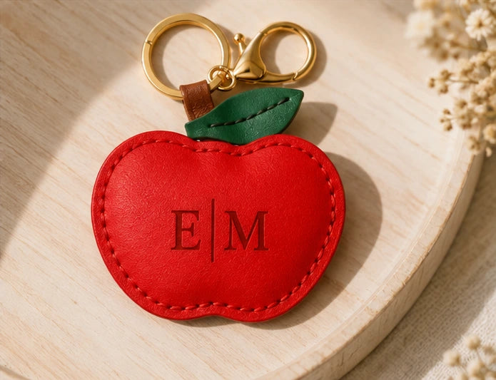 Personalized Vegan Leather Apple Keychain