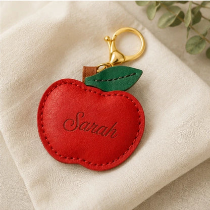 Personalized Vegan Leather Apple Keychain