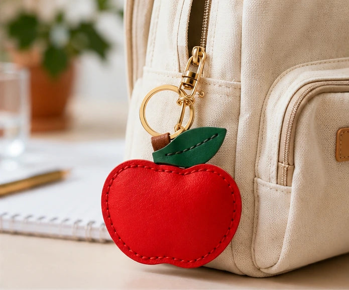 Personalized Vegan Leather Apple Keychain