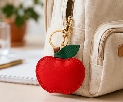 Personalized Vegan Leather Apple Keychain