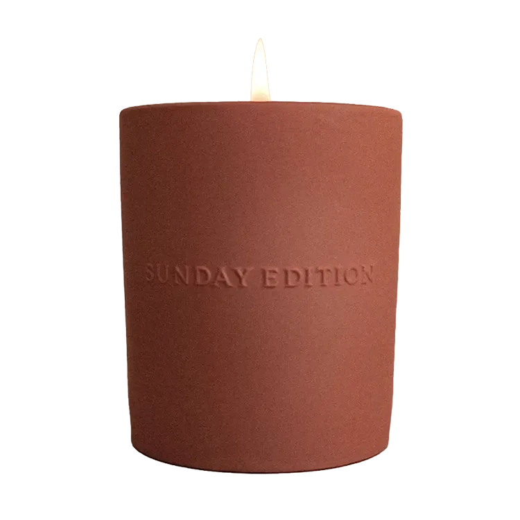 Sunday Edition Dusk Candle in dark glass jar with custom personalized label