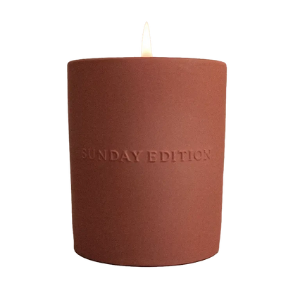 Sunday Edition Dusk Candle in dark glass jar with custom personalized label