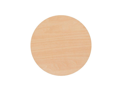 Two round wooden coasters with laser-engraved personalized text on the surface