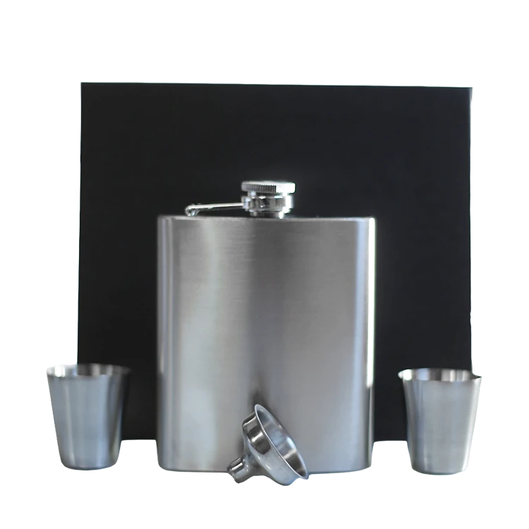 Silver Flask Set with Shot Glasses