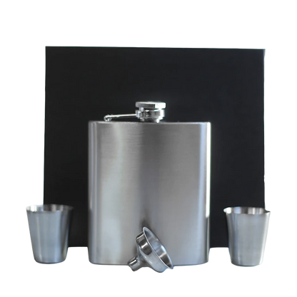 Silver Flask Set with Shot Glasses
