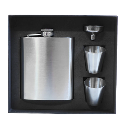 Silver Flask & Shot Set