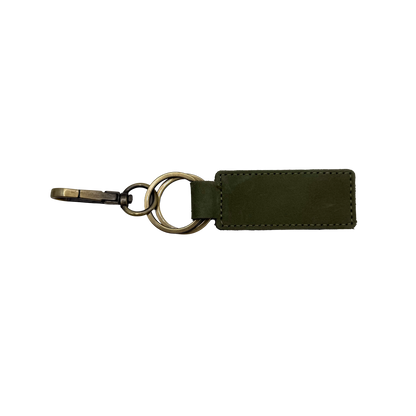Olive Green Leather Keychain (Personalized)