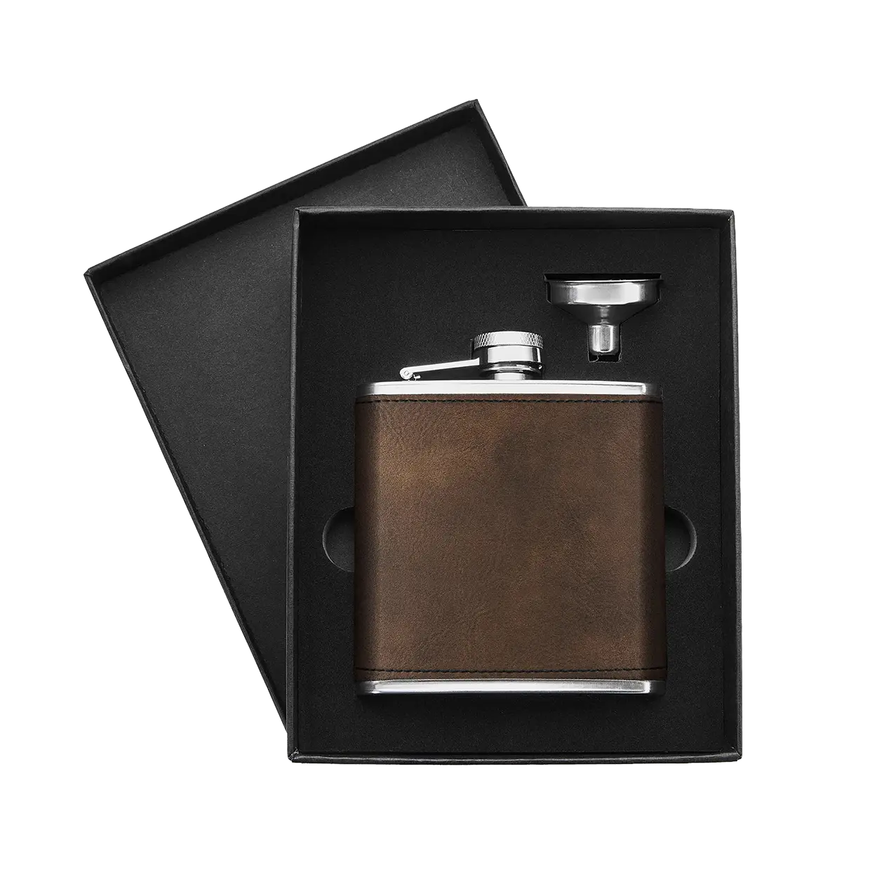 Custom engraved leather-wrapped 6 oz hip flask for groomsmen gifts