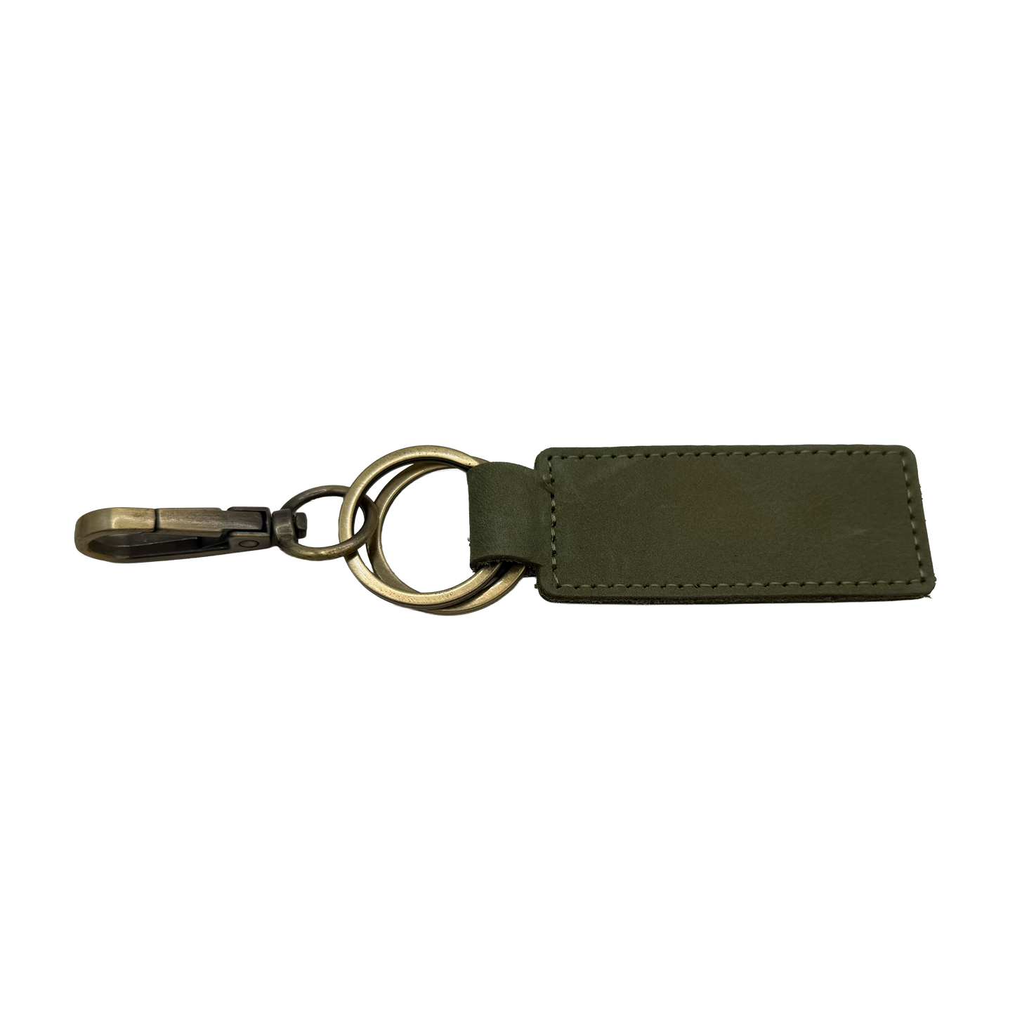 Olive Green Leather Keychain (Personalized)