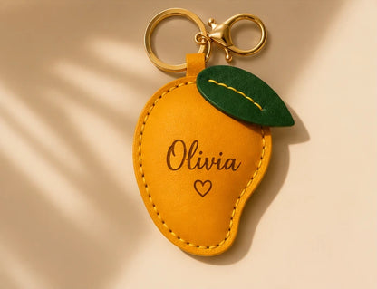 Personalized Vegan Leather Mango Keychain