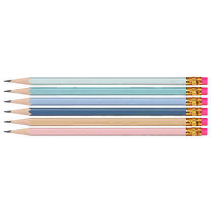 Set of six pencils with personalized name or text printed along the side
