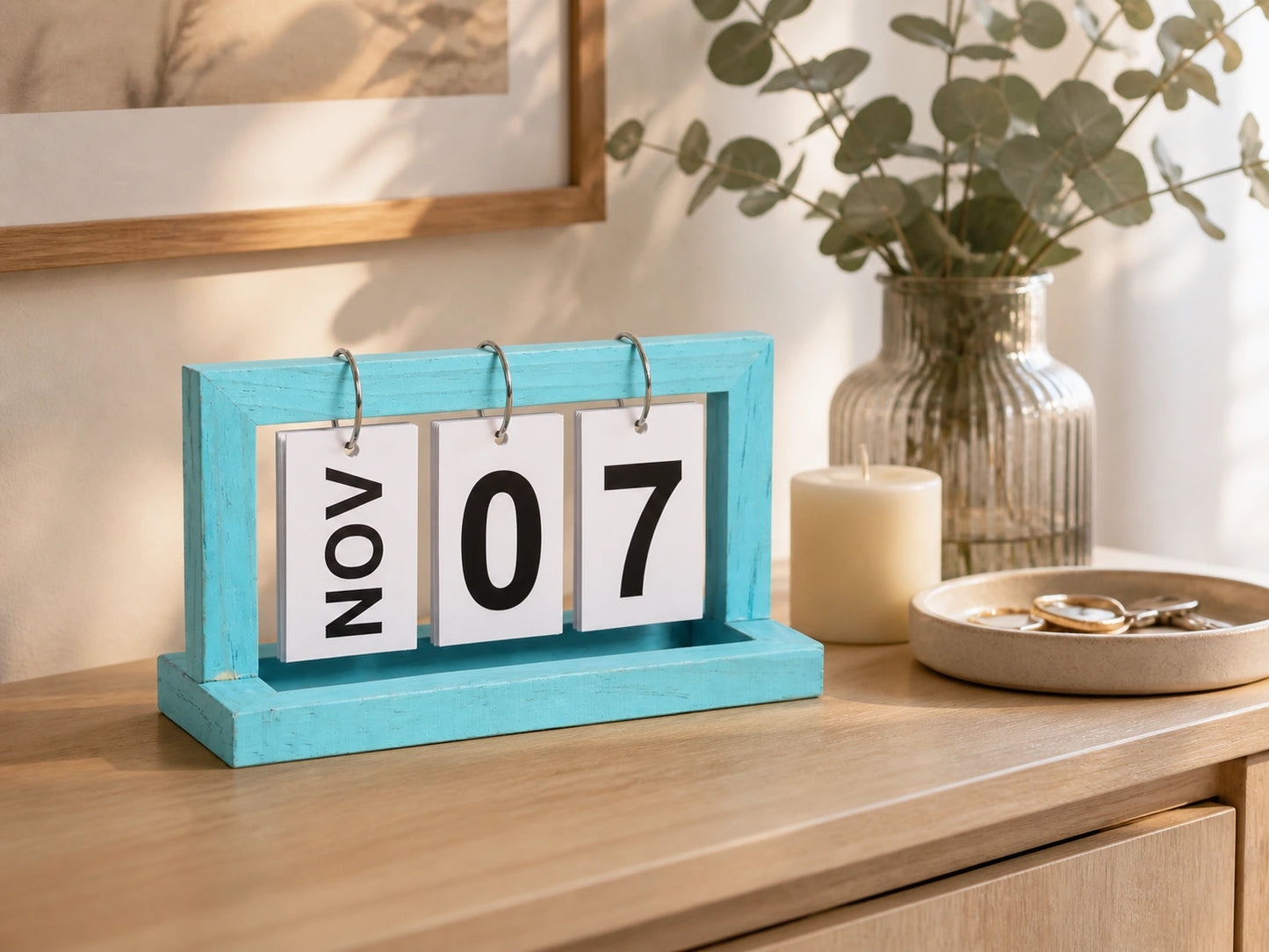 Wooden Perpetual Calendar Block (Blue)