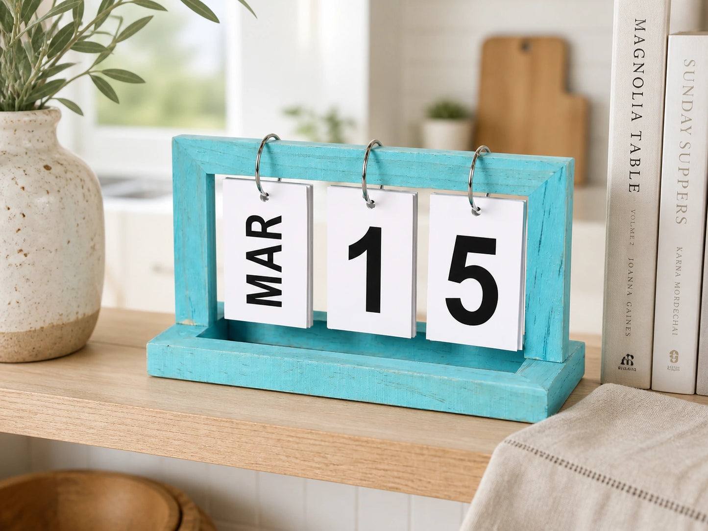 Wooden Perpetual Calendar Block (Blue)