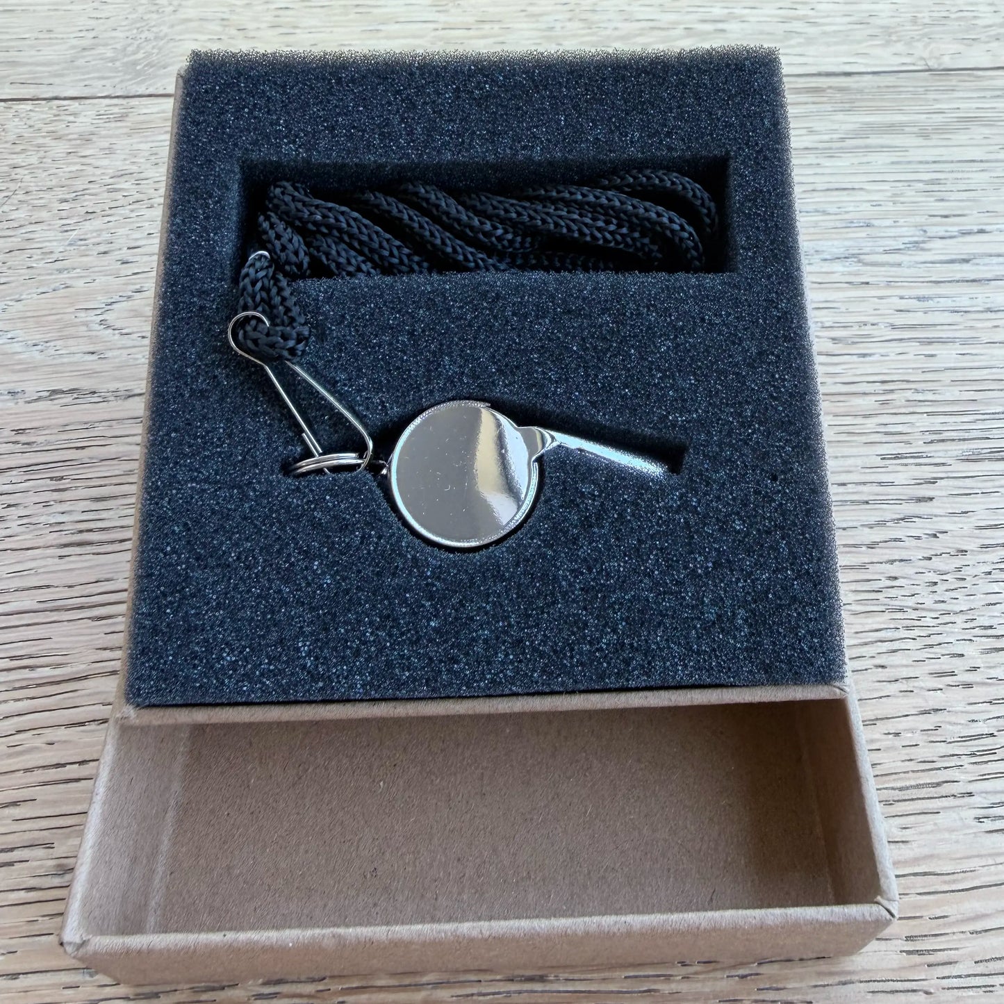 Engraved coach whistle in a premium gift box