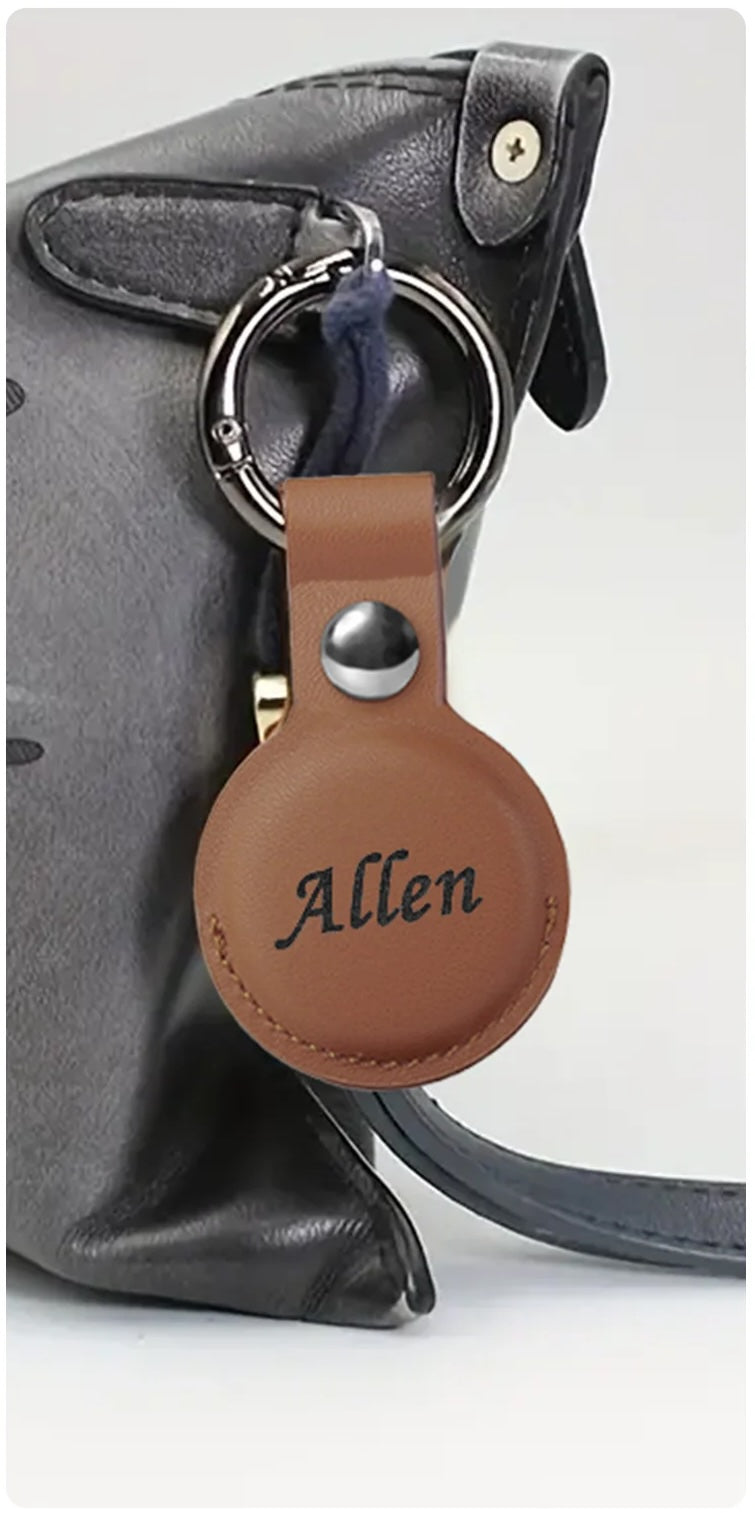 Customized PU Leather AirTag Keychain (Brown)
