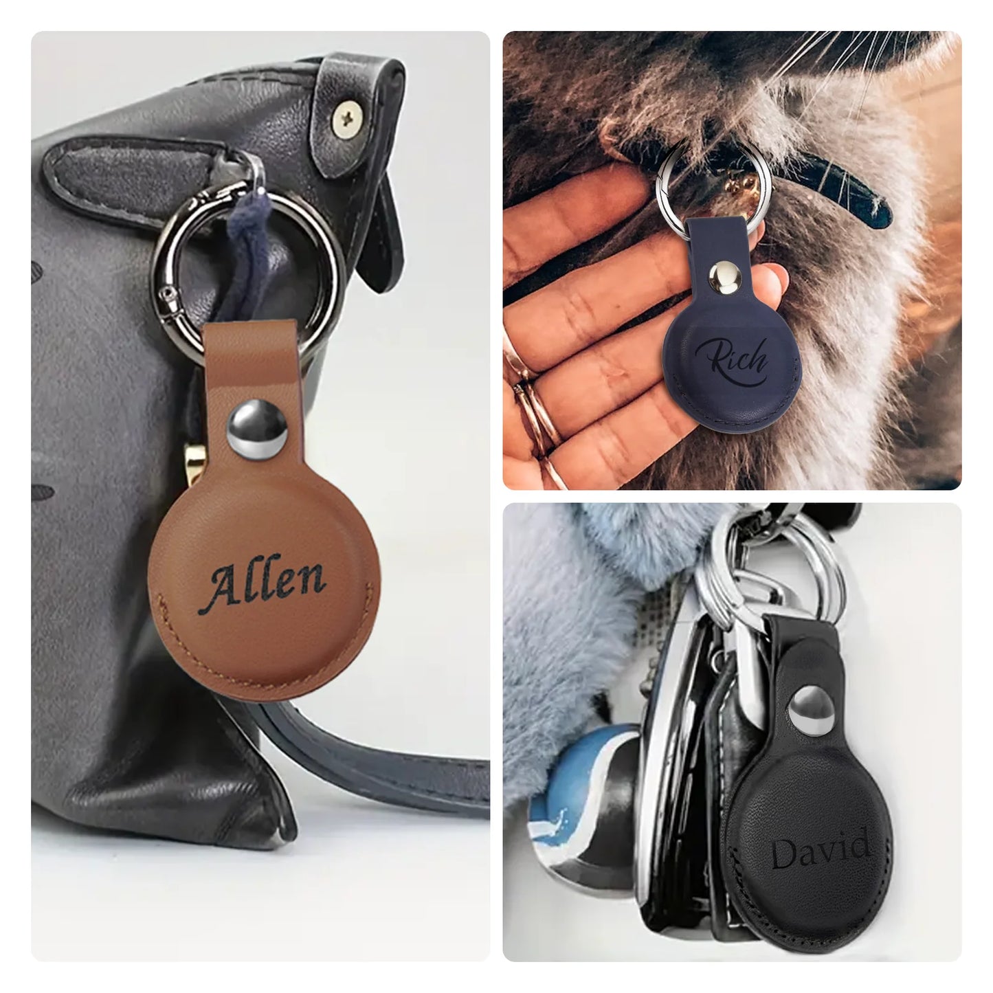 Customized PU Leather AirTag Keychain (Brown)