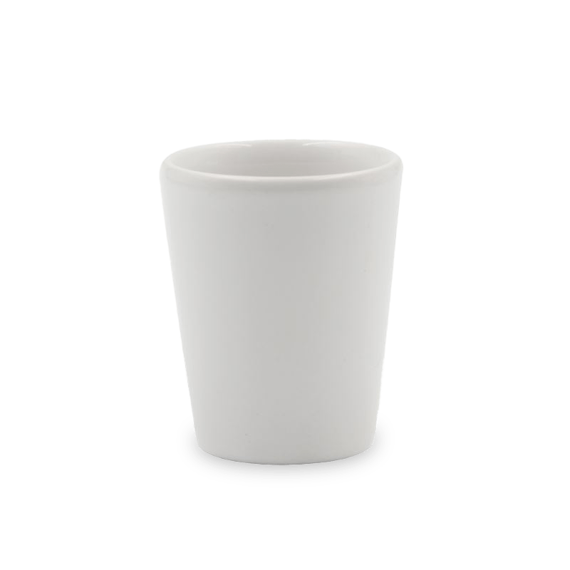 Set of two ceramic shot glasses with customized engraved text on the exterior