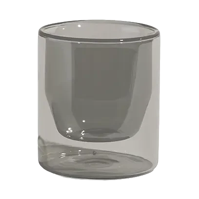 YIELD 6oz grey double-wall glass with floating appearance on white background